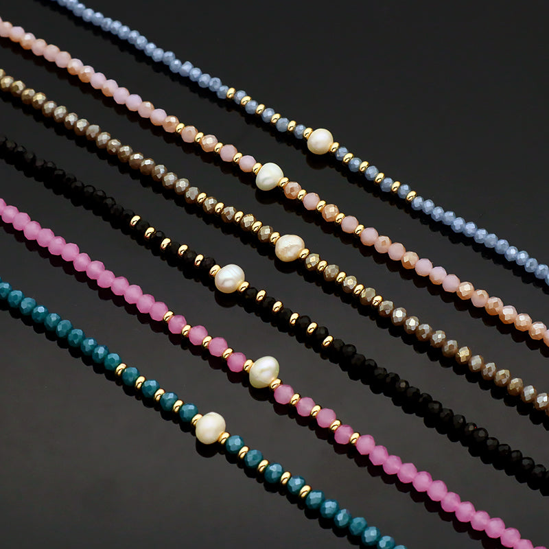 Newest Wholesale Custom Manufacture Factory Handmade Fresh Water Pearl Glass Crystal Beads Necklace For Women