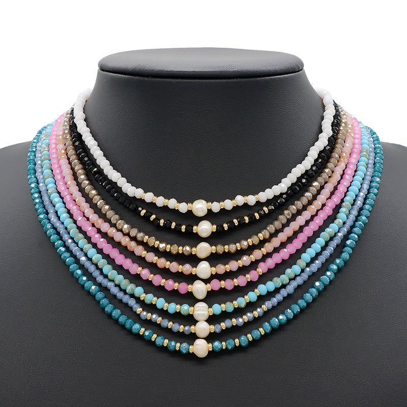 Newest Wholesale Custom Manufacture Factory Handmade Fresh Water Pearl Glass Crystal Beads Necklace For Women
