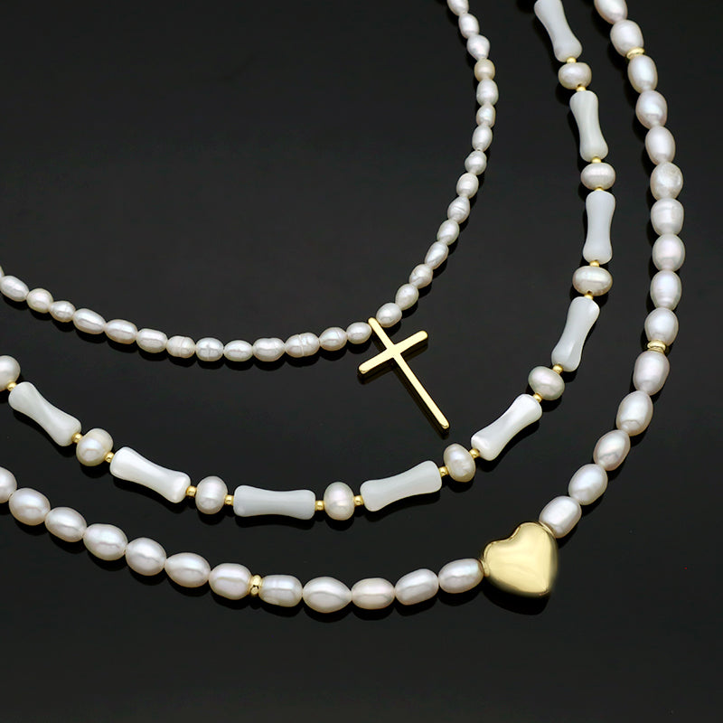 Wholesale Newest Design Necklace Jewelry Women Gold plated Brass Gold Plated Natural Stone Natural Fresh Water Pearl Necklace