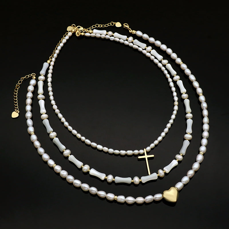 Wholesale Newest Design Necklace Jewelry Women Gold plated Brass Gold Plated Natural Stone Natural Fresh Water Pearl Necklace