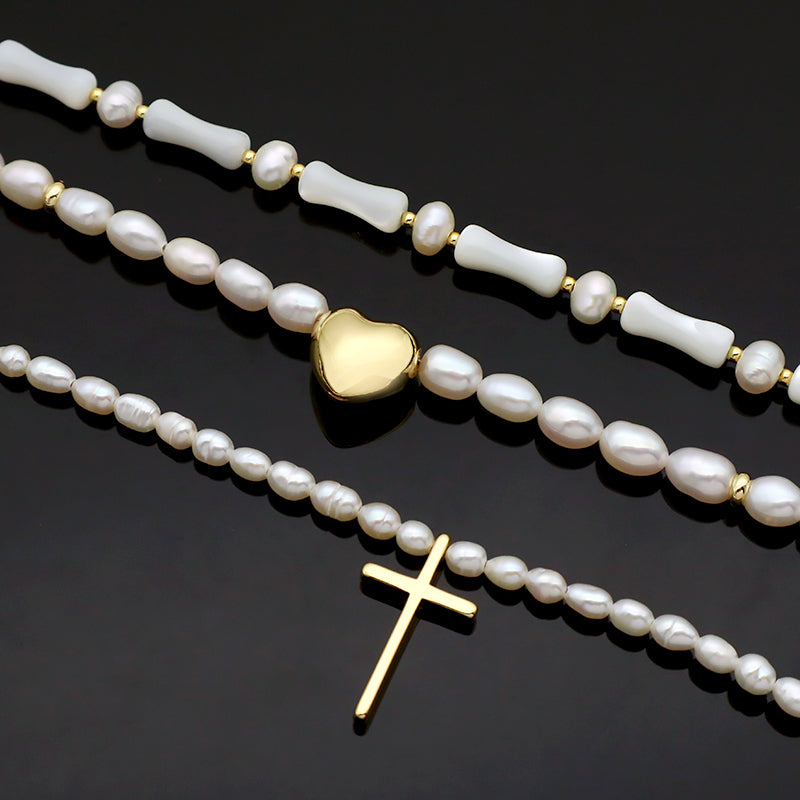 Wholesale Newest Design Necklace Jewelry Women Gold plated Brass Gold Plated Natural Stone Natural Fresh Water Pearl Necklace