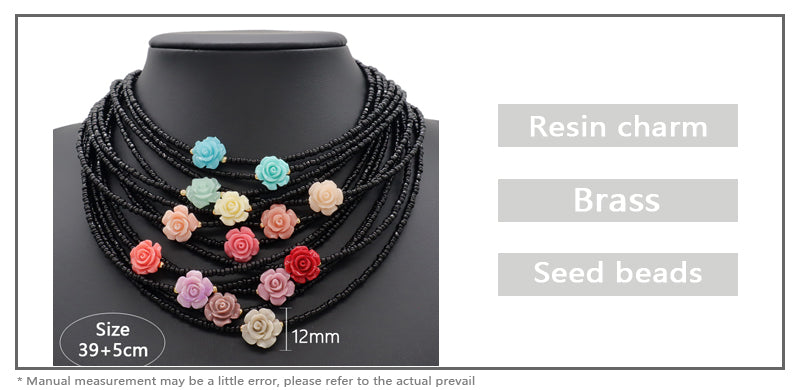 Handmade OEM Newest Custom Wholesale Fashion Gold Plated Resin Rose Charm Jewelry Gift Seed Beads Necklace Necklace