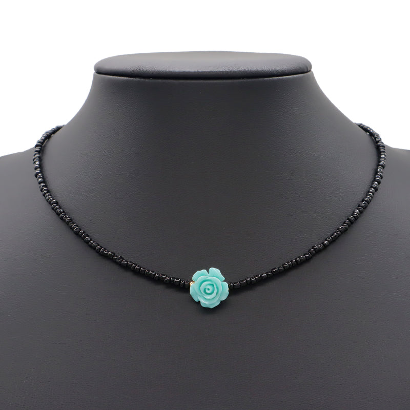 Handmade OEM Newest Custom Wholesale Fashion Gold Plated Resin Rose Charm Jewelry Gift Seed Beads Necklace Necklace