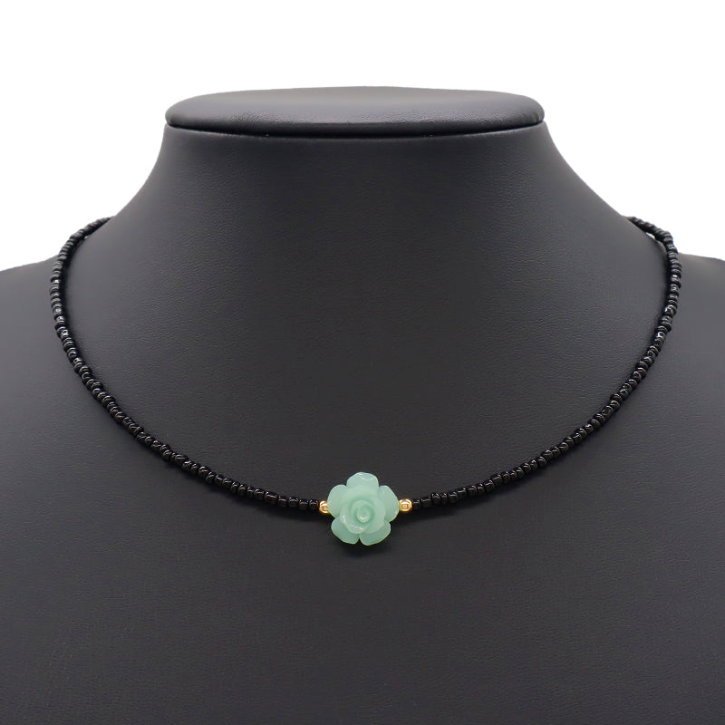 Handmade OEM Newest Custom Wholesale Fashion Gold Plated Resin Rose Charm Jewelry Gift Seed Beads Necklace Necklace