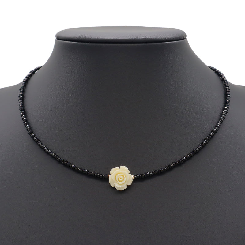 Handmade OEM Newest Custom Wholesale Fashion Gold Plated Resin Rose Charm Jewelry Gift Seed Beads Necklace Necklace