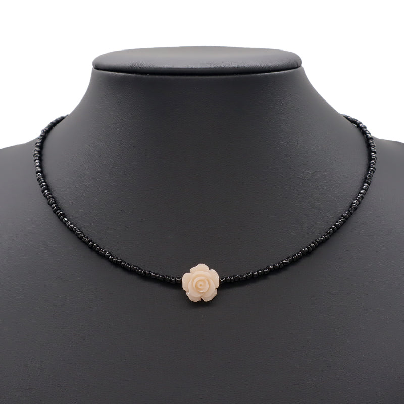 Handmade OEM Newest Custom Wholesale Fashion Gold Plated Resin Rose Charm Jewelry Gift Seed Beads Necklace Necklace