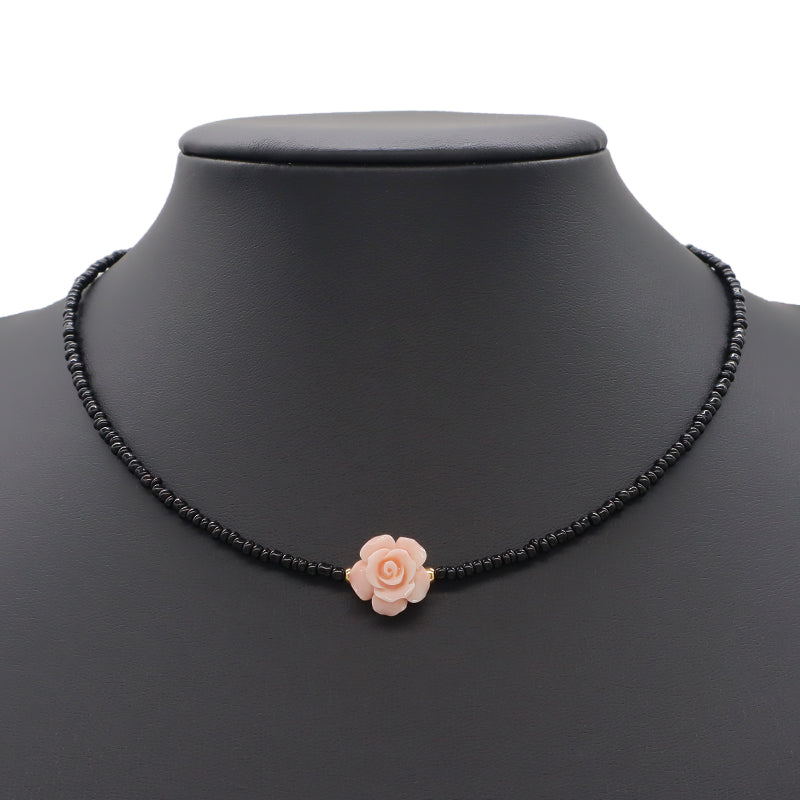 Handmade OEM Newest Custom Wholesale Fashion Gold Plated Resin Rose Charm Jewelry Gift Seed Beads Necklace Necklace