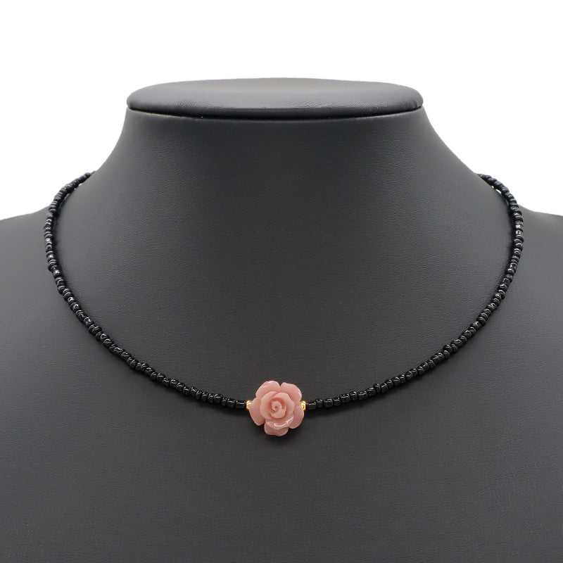 Handmade OEM Newest Custom Wholesale Fashion Gold Plated Resin Rose Charm Jewelry Gift Seed Beads Necklace Necklace