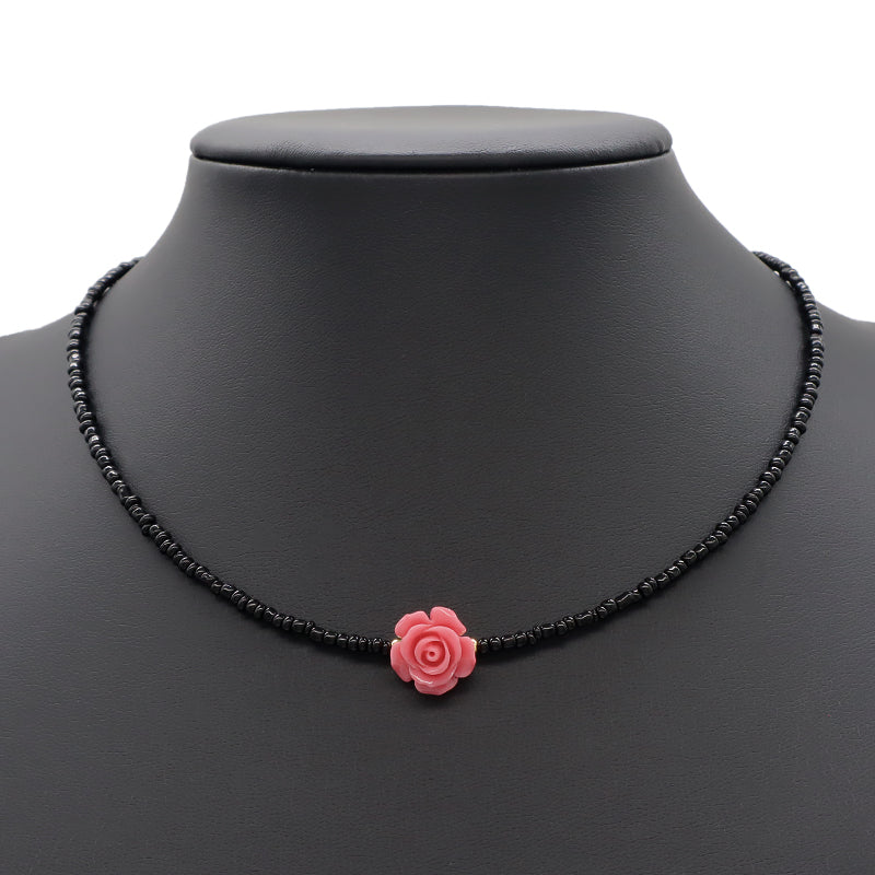 Handmade OEM Newest Custom Wholesale Fashion Gold Plated Resin Rose Charm Jewelry Gift Seed Beads Necklace Necklace
