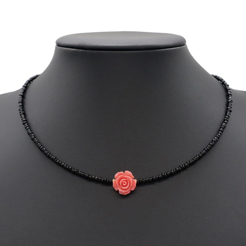 Handmade OEM Newest Custom Wholesale Fashion Gold Plated Resin Rose Charm Jewelry Gift Seed Beads Necklace Necklace