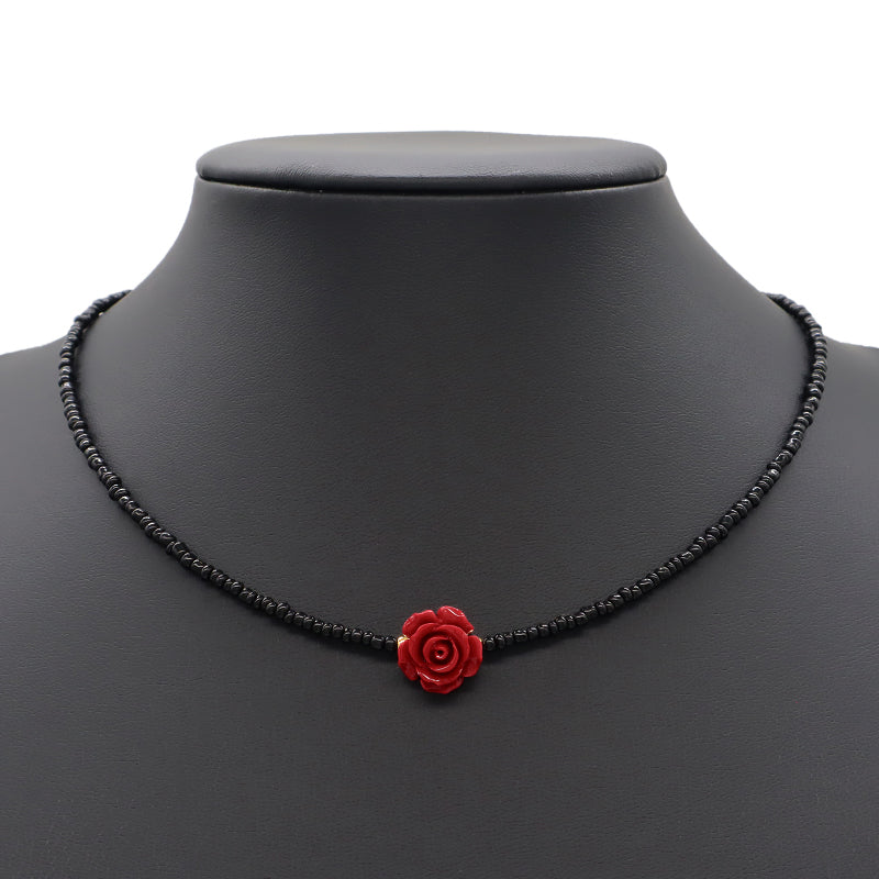 Handmade OEM Newest Custom Wholesale Fashion Gold Plated Resin Rose Charm Jewelry Gift Seed Beads Necklace Necklace