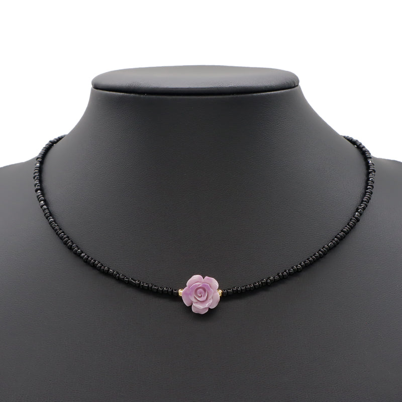 Handmade OEM Newest Custom Wholesale Fashion Gold Plated Resin Rose Charm Jewelry Gift Seed Beads Necklace Necklace