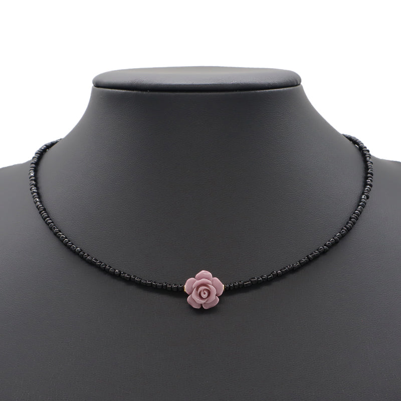 Handmade OEM Newest Custom Wholesale Fashion Gold Plated Resin Rose Charm Jewelry Gift Seed Beads Necklace Necklace