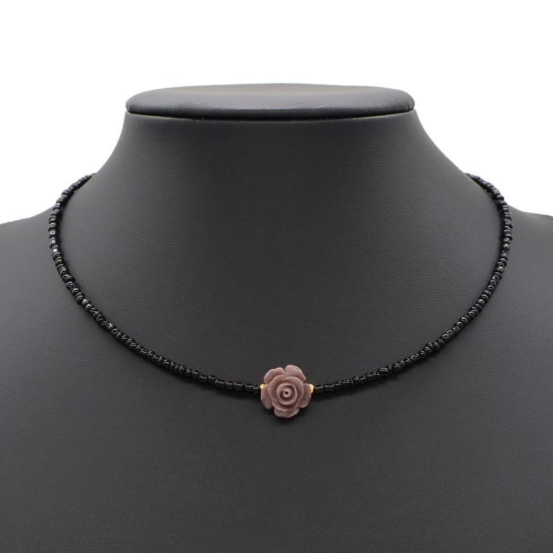 Handmade OEM Newest Custom Wholesale Fashion Gold Plated Resin Rose Charm Jewelry Gift Seed Beads Necklace Necklace
