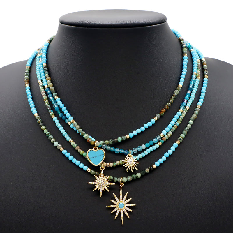 Trendy New Design Wholesale Custom Fashion Handmade Manufacture CZ Brass Sun Pendant Natural Stone Beads Jewelry Necklace