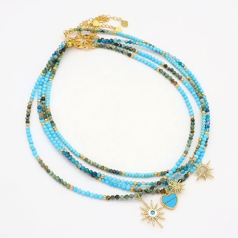 Trendy New Design Wholesale Custom Fashion Handmade Manufacture CZ Brass Sun Pendant Natural Stone Beads Jewelry Necklace