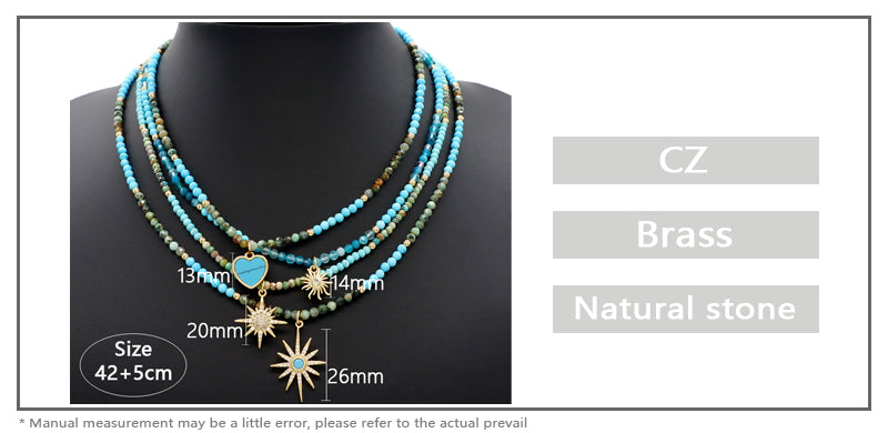 Trendy New Design Wholesale Custom Fashion Handmade Manufacture CZ Brass Sun Pendant Natural Stone Beads Jewelry Necklace