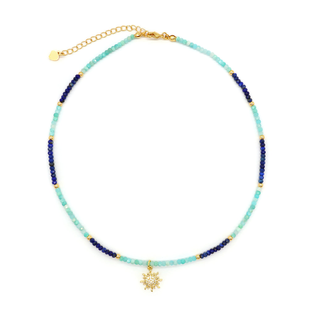 Trendy New Design Wholesale Custom Fashion Handmade Manufacture CZ Brass Sun Pendant Natural Stone Beads Jewelry Necklace