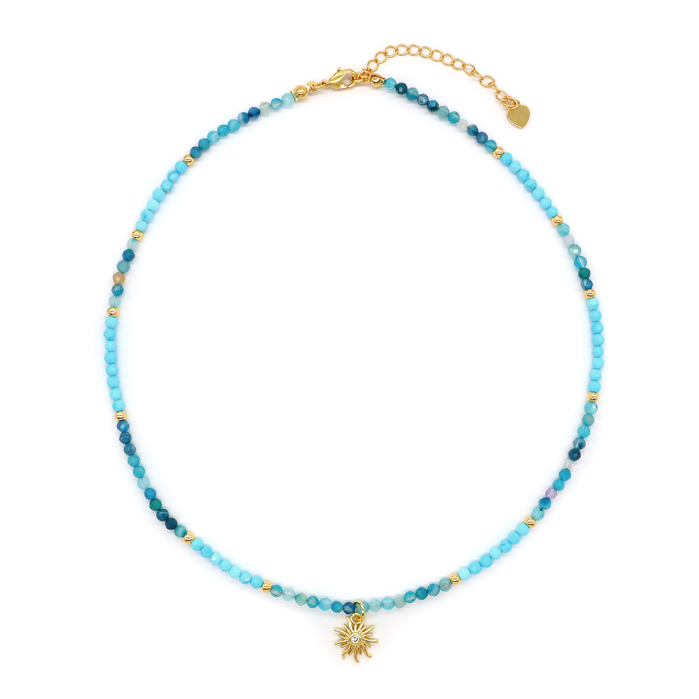 Trendy New Design Wholesale Custom Fashion Handmade Manufacture CZ Brass Sun Pendant Natural Stone Beads Jewelry Necklace