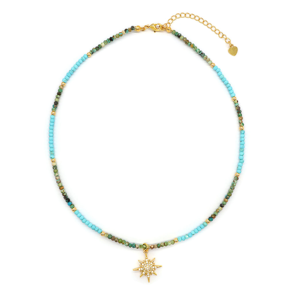 Trendy New Design Wholesale Custom Fashion Handmade Manufacture CZ Brass Sun Pendant Natural Stone Beads Jewelry Necklace