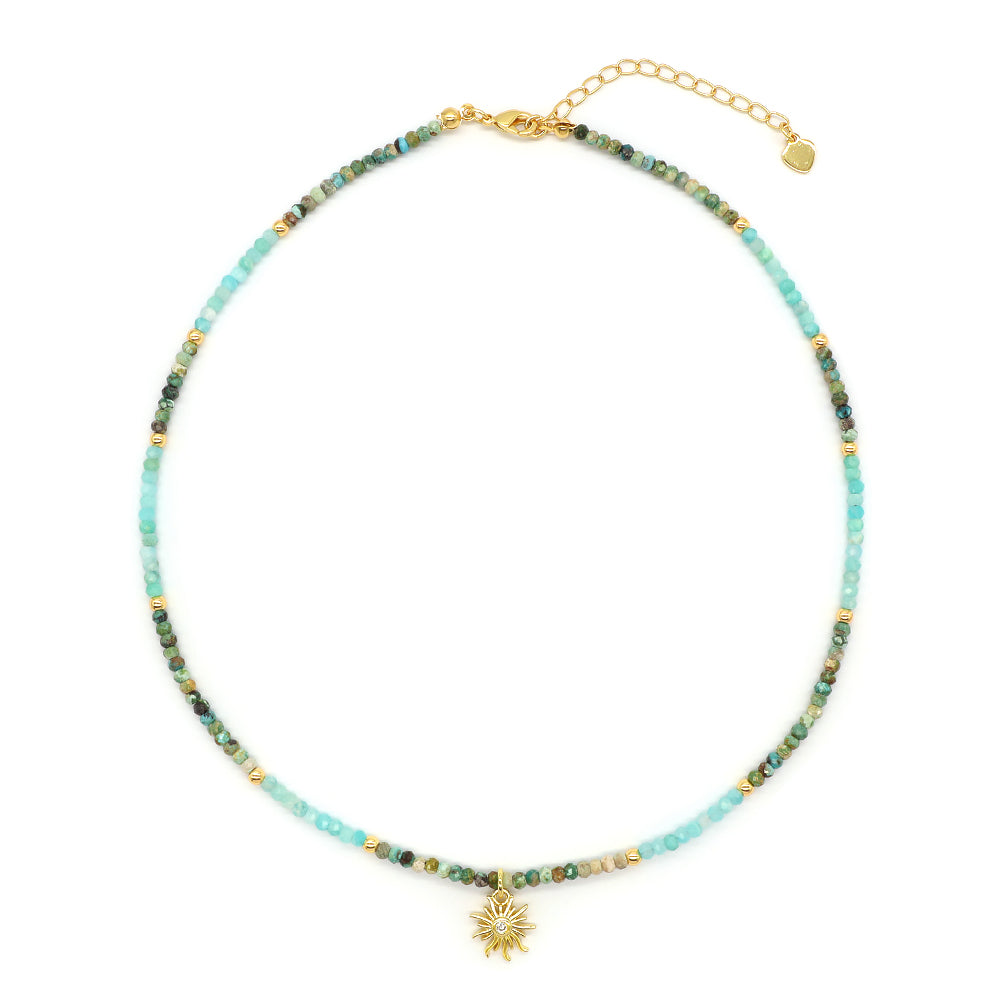 Trendy New Design Wholesale Custom Fashion Handmade Manufacture CZ Brass Sun Pendant Natural Stone Beads Jewelry Necklace