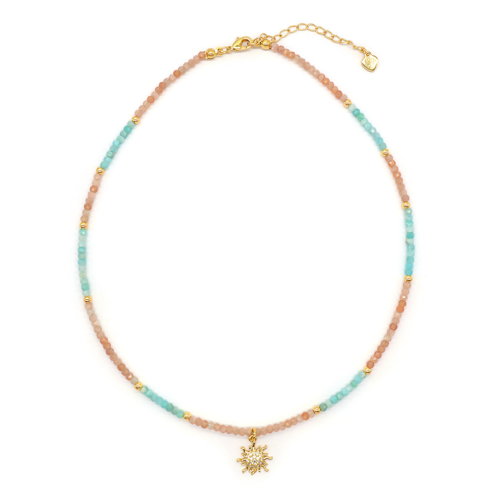 Trendy New Design Wholesale Custom Fashion Handmade Manufacture CZ Brass Sun Pendant Natural Stone Beads Jewelry Necklace