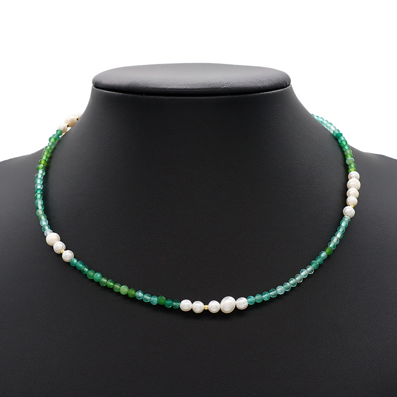 Wholesale Custom Trendy Fashion Handmade Custom Jewelry Natural Stone Gold Plated Fresh Water Pearl Necklace