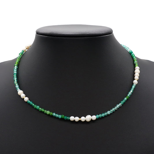 Wholesale Custom Trendy Fashion Handmade Custom Jewelry Natural Stone Gold Plated Fresh Water Pearl Necklace