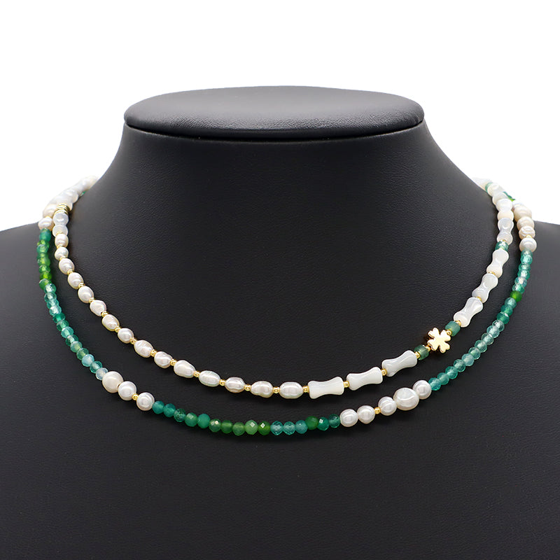 Wholesale Custom Trendy Fashion Handmade Custom Jewelry Natural Stone Gold Plated Fresh Water Pearl Necklace
