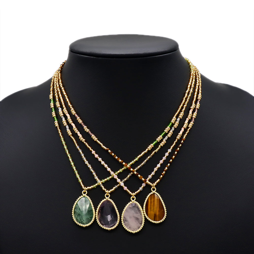 Miyuki Natural Stone Beads 925 Sterling Silver Pendant Necklace