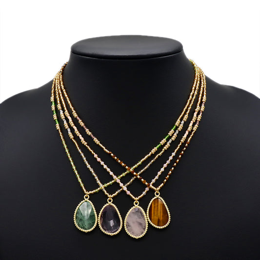 Miyuki Natural Stone Beads 925 Sterling Silver Pendant Necklace
