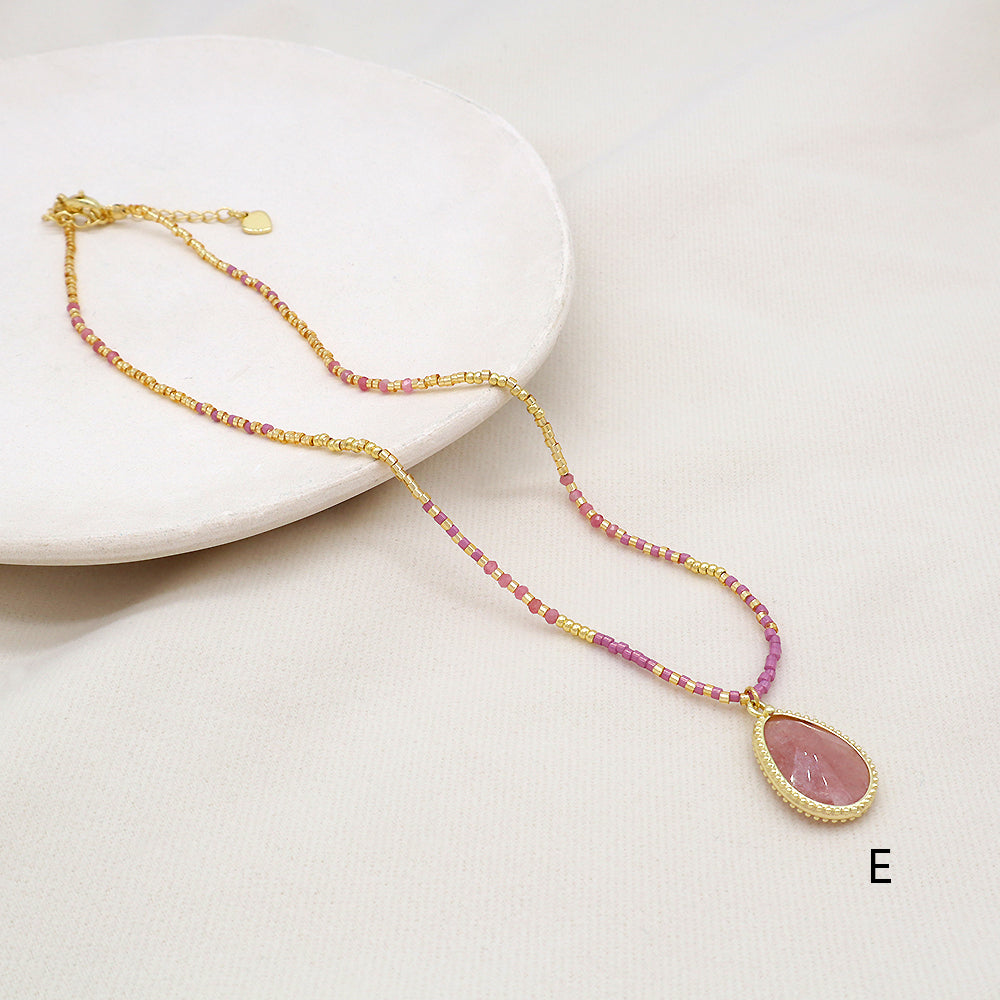 Miyuki Natural Stone Beads 925 Sterling Silver Pendant Necklace