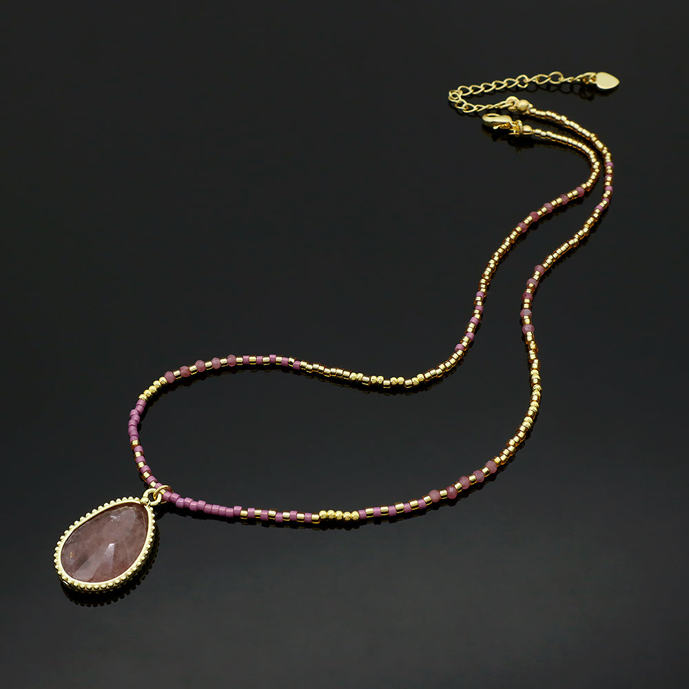 Miyuki Natural Stone Beads 925 Sterling Silver Pendant Necklace