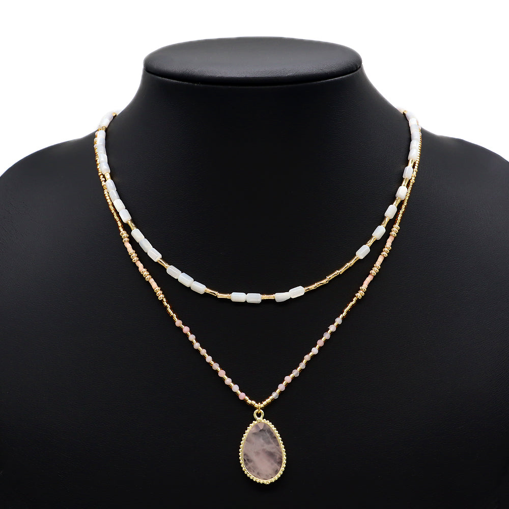 Miyuki Natural Stone Beads 925 Sterling Silver Pendant Necklace