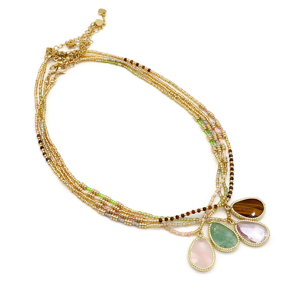 Miyuki Natural Stone Beads 925 Sterling Silver Pendant Necklace