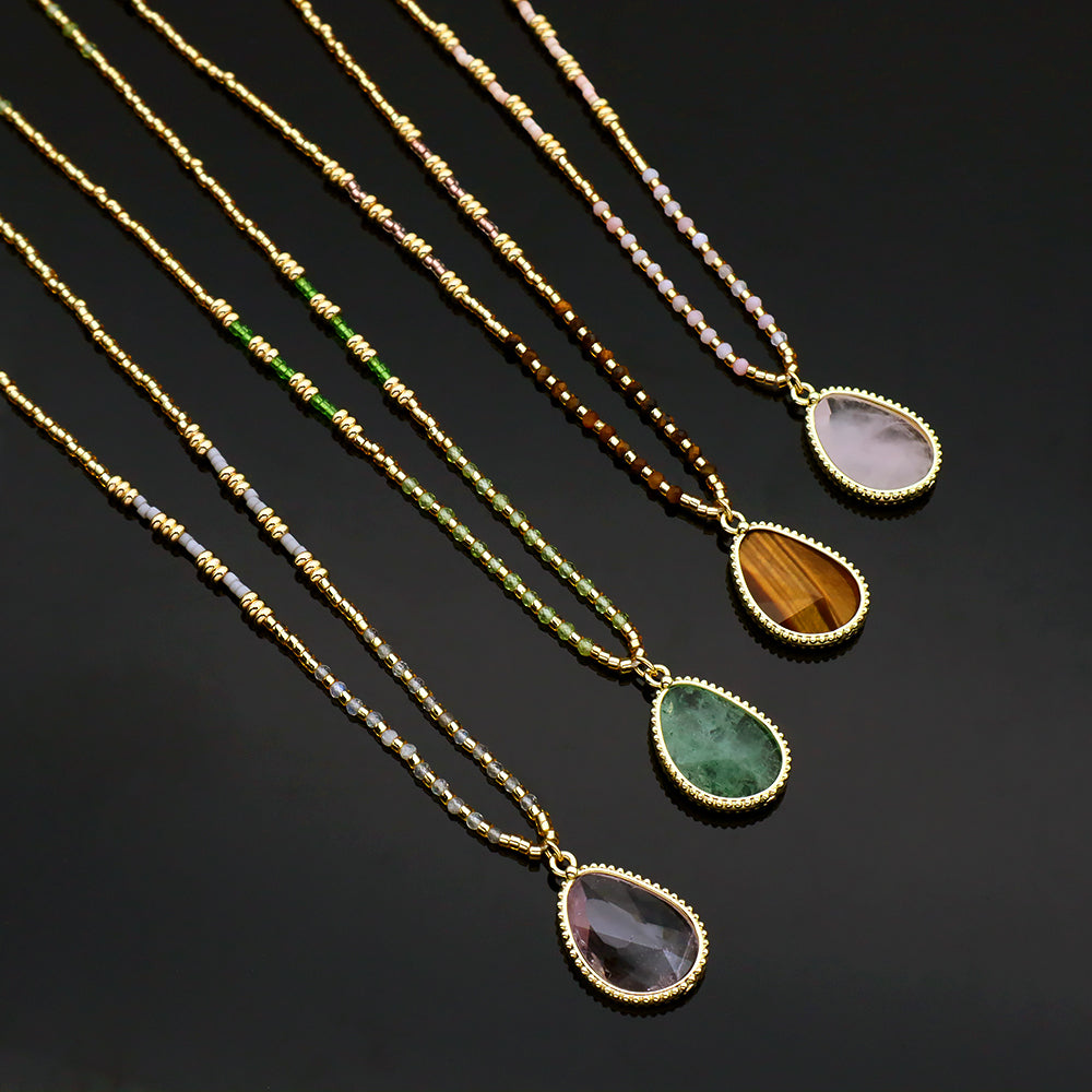 Miyuki Natural Stone Beads 925 Sterling Silver Pendant Necklace