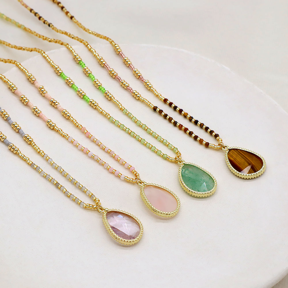 Miyuki Natural Stone Beads 925 Sterling Silver Pendant Necklace
