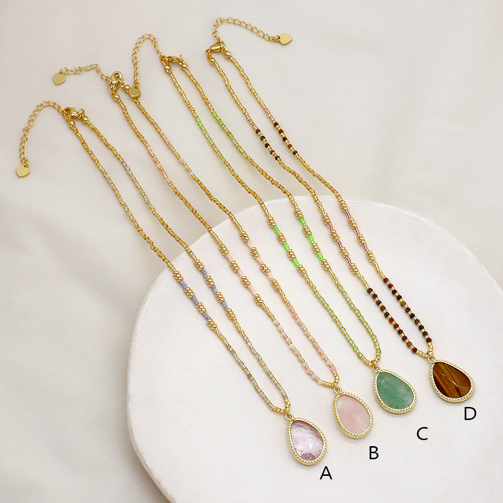 Miyuki Natural Stone Beads 925 Sterling Silver Pendant Necklace