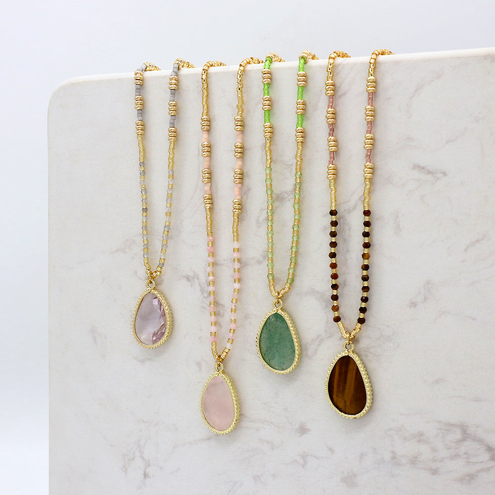 Miyuki Natural Stone Beads 925 Sterling Silver Pendant Necklace