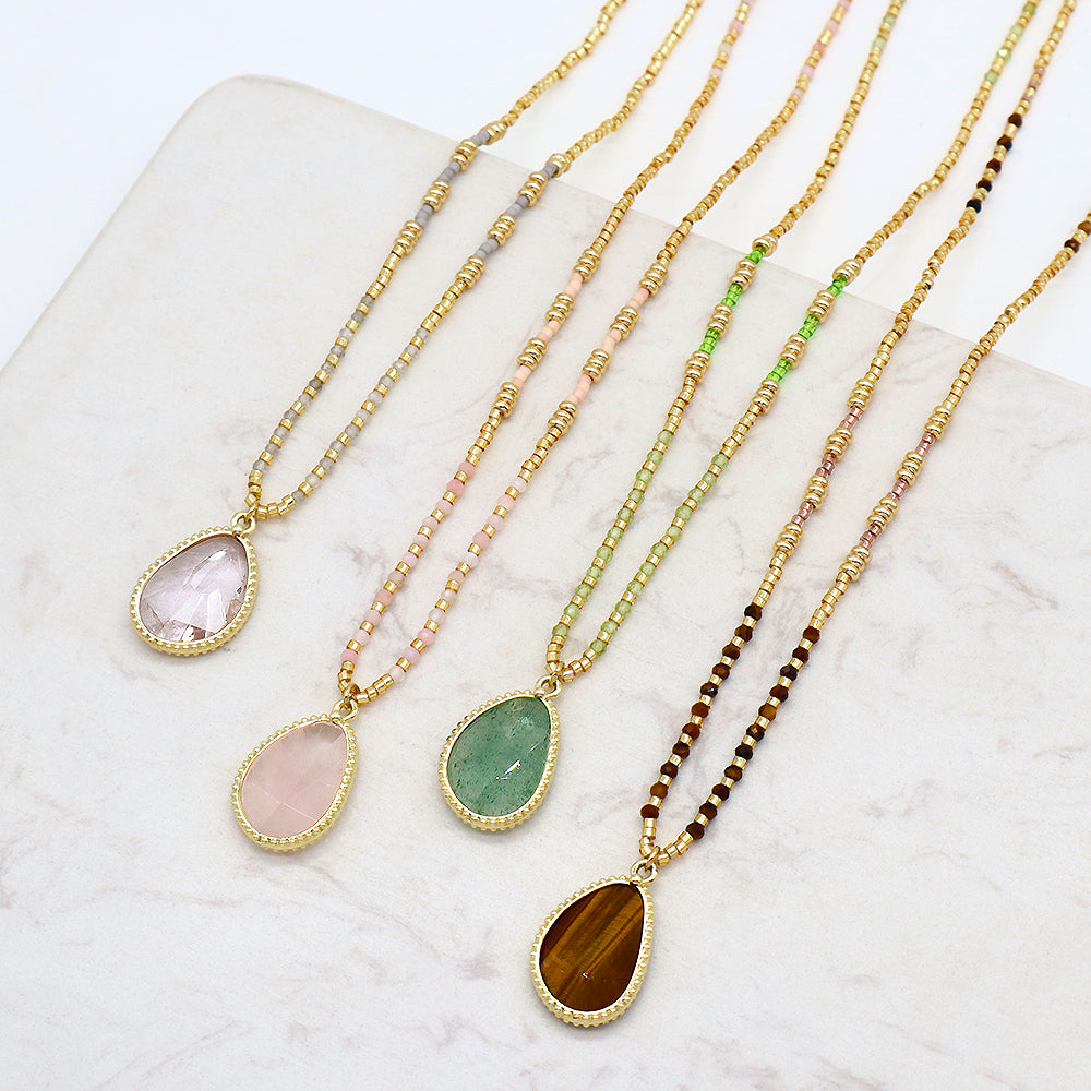Miyuki Natural Stone Beads 925 Sterling Silver Pendant Necklace