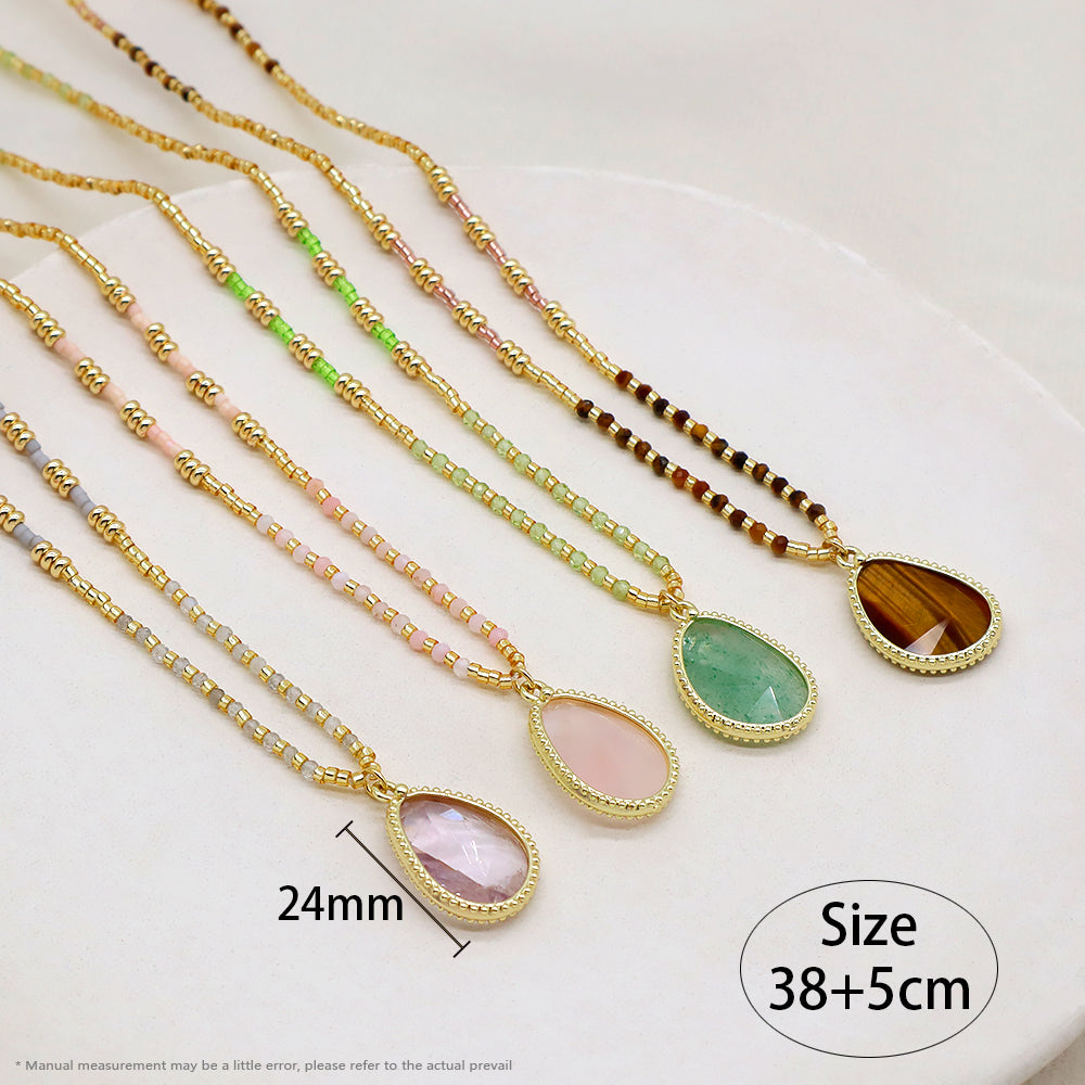 Miyuki Natural Stone Beads 925 Sterling Silver Pendant Necklace