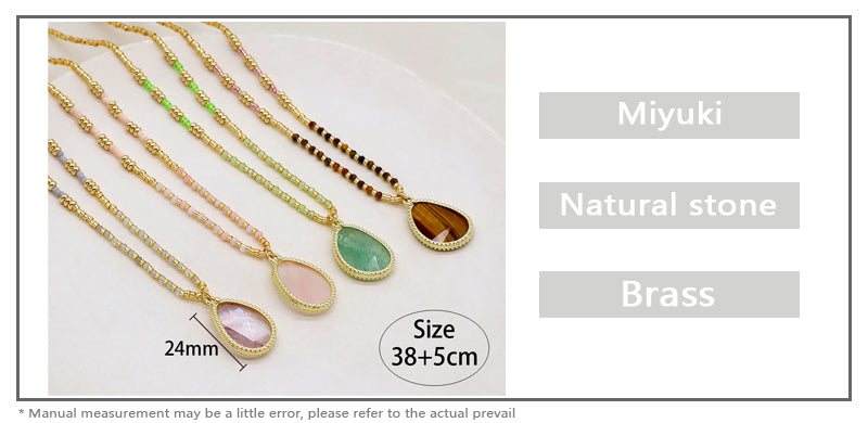 Miyuki Natural Stone Beads 925 Sterling Silver Pendant Necklace
