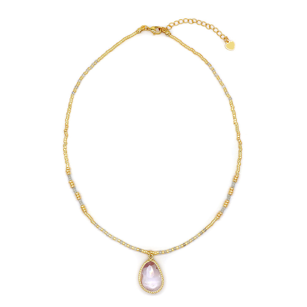 Miyuki Natural Stone Beads 925 Sterling Silver Pendant Necklace