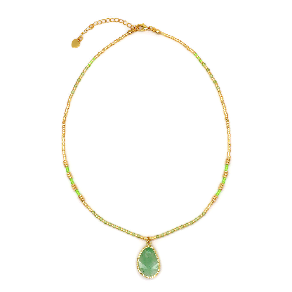 Miyuki Natural Stone Beads 925 Sterling Silver Pendant Necklace