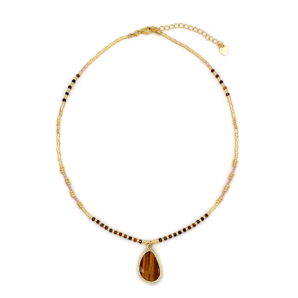 Miyuki Natural Stone Beads 925 Sterling Silver Pendant Necklace