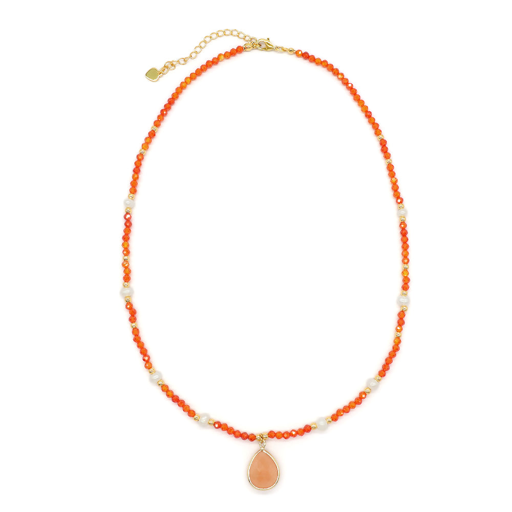 Colorful Natural Stone Beads Pendant Necklace With Fresh Water Pearl