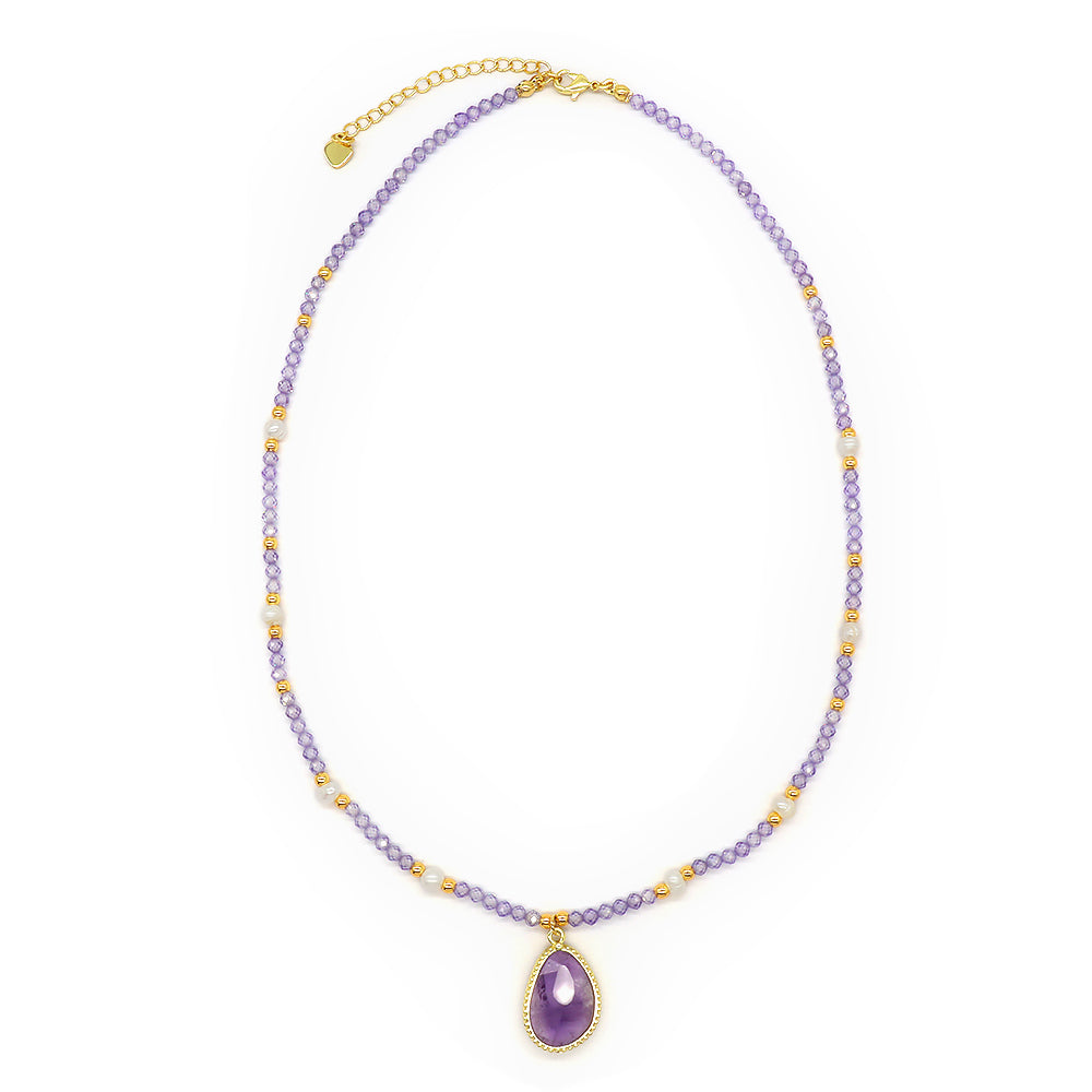 Colorful Natural Stone Beads Pendant Necklace With Fresh Water Pearl