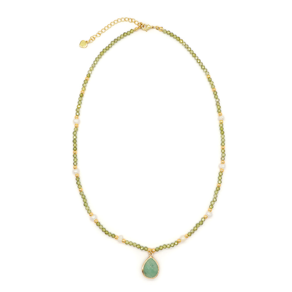 Colorful Natural Stone Beads Pendant Necklace With Fresh Water Pearl