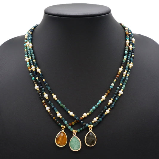 Natural Stone Beads Pendant Necklace With Fresh Water Pearl