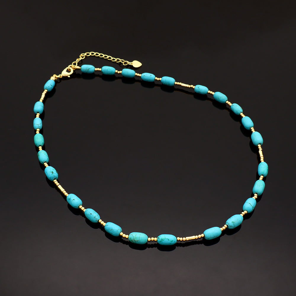 Blue Turquoise Natural Stone Beads Necklace
